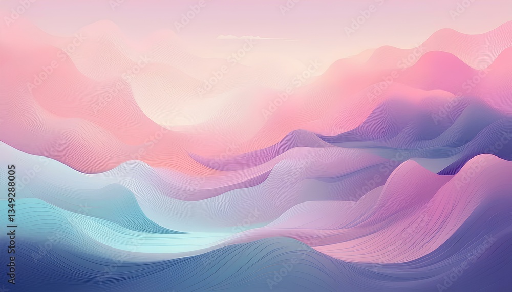 Poster abstract colorful background with waves. Calming pastel color abstract gradient background with waves.