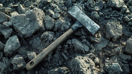 Close-Up of Crowbar on Rough Terrain Surrounded by Rocks