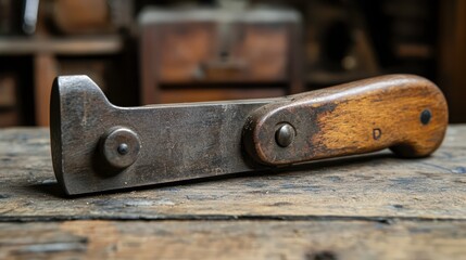 Pristine Carpentry Plane with Sharp Blade on Distressed Wood Surface