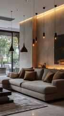 Chic contemporary reading space with glowing lights high resolution picture