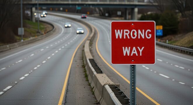 Road Sign Warns Drivers of Danger Going Wrong Way on Highway