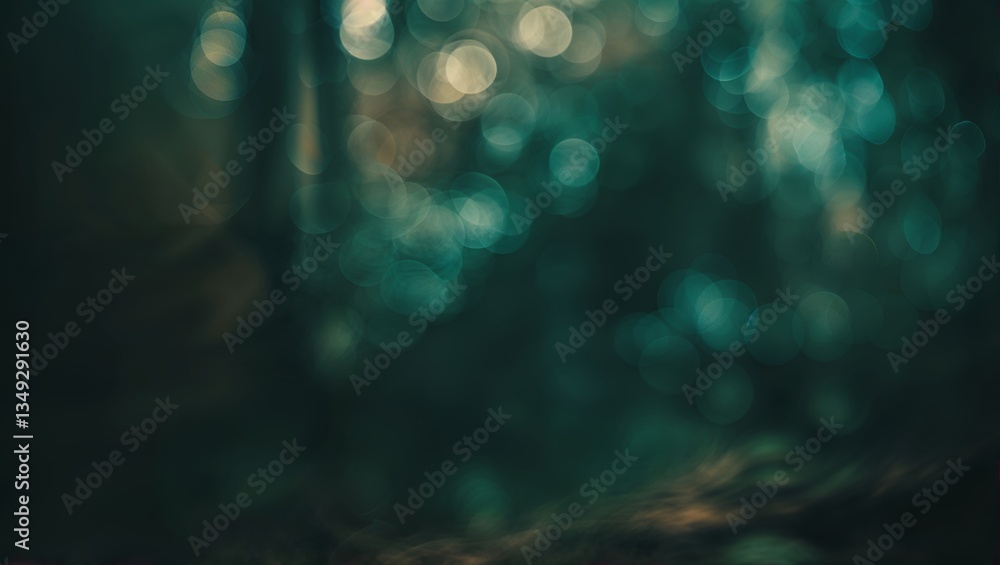 Poster mysterious forest background with soft bokeh effect in dim light during early evening hours