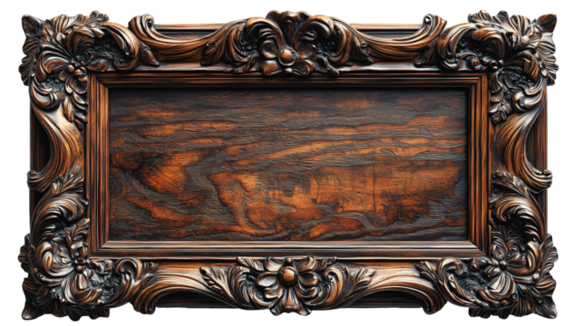 Antique Wooden Frame: An intricately carved antique wooden frame with a rich, dark wood finish, exuding vintage charm and detailed craftsmanship.