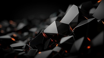 Fototapeta premium Abstract 3D black polygonal crystals, fiery background, dark scene