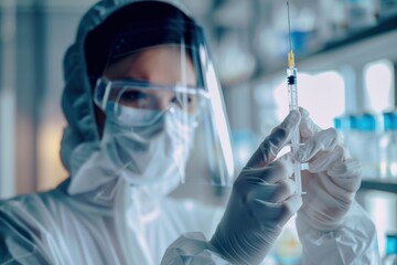 Using a syringe glove protective glove biotechnology.