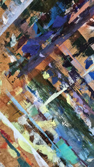 Abstract painting on craft wood paper with brushstrokes of different colors. Illustration for background