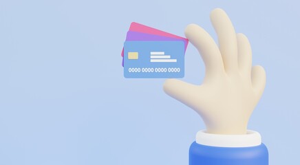 Hand and credit card 3d. Debit or credit card. Business. Finance. 3d illustration.