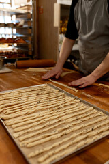 Artisan Baker Preparing Twisted Breadsticks Dough