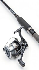 Fishing Reel and Rod. Isolated White Background Stock Photo - High-Resolution Image