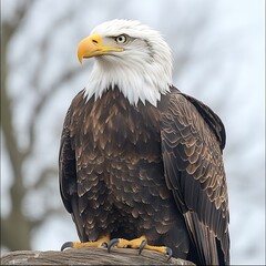 Obraz premium Majestic Bald Eagle Perched on Wood Wildlife