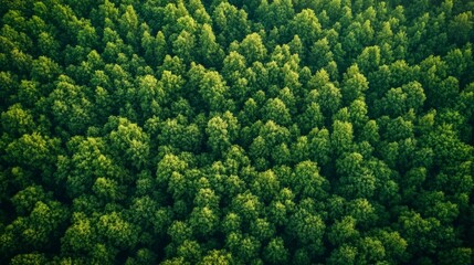 Fototapeta premium A breathtaking aerial shot of a vast green forest, highlighting its role in carbon capture and net-zero sustainability. Nature as a powerful CO2 absorber