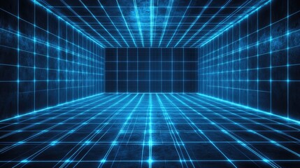 Abstract digital room, futuristic grid, glowing lines, empty space, background, stock photo