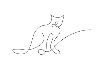 Continuous one line cat drawing out line vector illustration design

