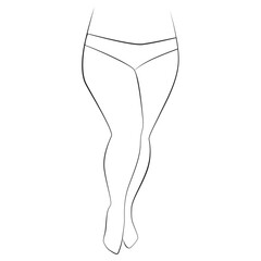Curvy woman legs, line art on white isolated background. Plus size model, body positive concept