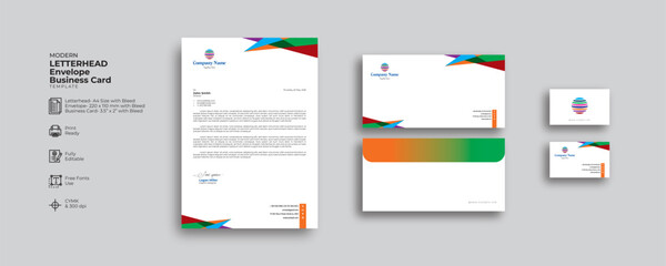Modern Corporate Stationery design set with letterhead, business card and  Envelope