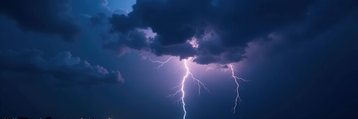 Dark stormy night with dense clouds and lightning flash, weather, shadows, dark sky