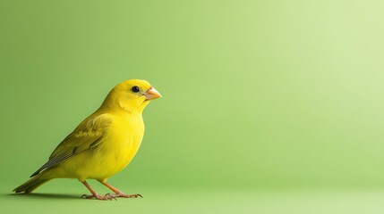 Obraz premium Realistic Canary bird standing still, bright yellow plumage, filmed for compositing against a clean green background