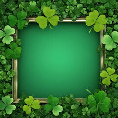 Symmetrical arrangement of a green frame adorned with various shades of clover leaves. Suitable for St. Patrick's Day themes or nature-inspired designs. Illustration for creative use.