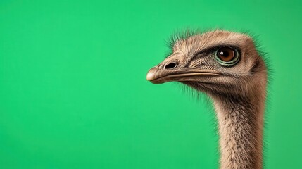 Realistic Rhea standing tall, South American flightless bird, filmed against a green backdrop for special effects
