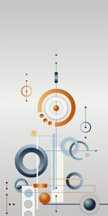 Fototapeta premium Harmonious abstract composition of concentric circles, thin lines, and technical elements creates a sense of airiness and modernity. For books covers for books and magazines on design and technology.