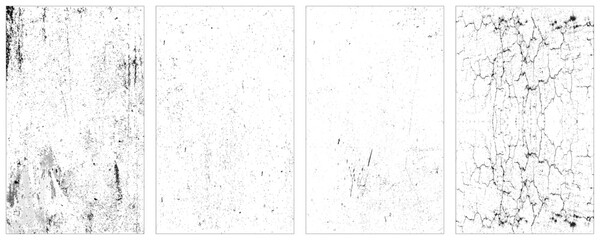 Grunge overlay textures. Distress textures. Vector template. Set of black grunge texture isolated on a white background.