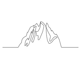 Continuous one line drawing of Mountain. Single line drawing illustration of Mountain from range view. Environmental greening concept vector art. Doodle line illustration.