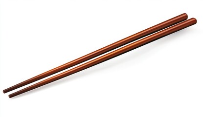 Dark Brown Wooden Chopsticks on White Background