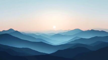 Obraz premium Serene Sunset Over Blue Mountain Ranges