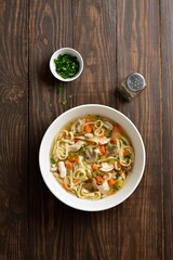 Diet chicken noodle soup with vegetables