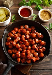 Bbq smoked sausage bites in cast iron skillet