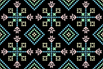 Cross stitch pattern concept showcasing traditional ethnic geometric pattern, Design for textile, background,carpet,wallpaper,clothing,wrapping,Batik,fabric,Vector illustration	
