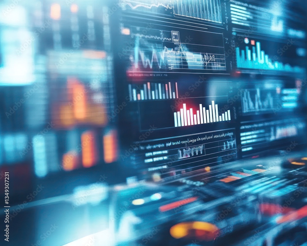 Poster abstract digital data visualization with graphs and charts in a modern interface