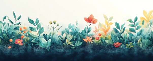 Fototapeta premium Watercolor floral border, spring blooms