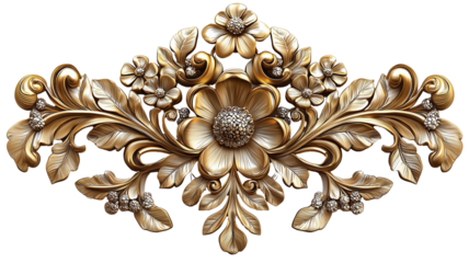 Ornate Floral Sculpture: A meticulously crafted golden sculpture featuring intricate floral and leaf designs, showcasing timeless elegance and artistic mastery.