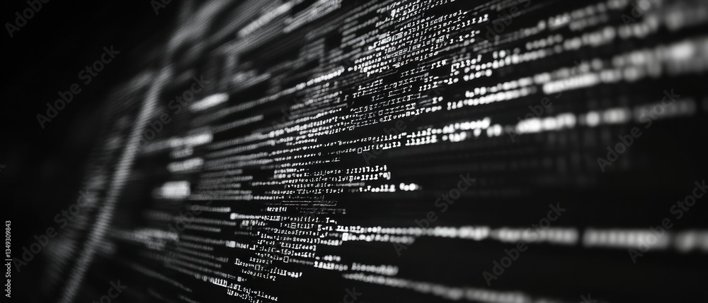Poster abstract view of digital code flowing on a dark background
