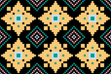 Cross stitch pattern concept showcasing traditional ethnic geometric pattern, Design for textile, background,carpet,wallpaper,clothing,wrapping,Batik,fabric,Vector illustration	
