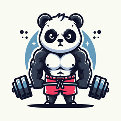 Powerful Gym Panda Mascot Logo Vector Illustration