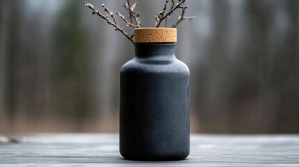 Obraz premium Matte black bottle vase with cork lid