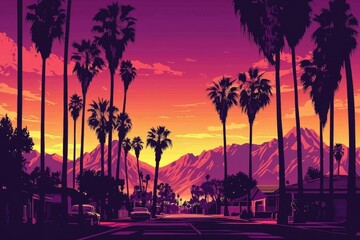 Stunning sunset panorama capturing the vibrant hues of Palm Springs.