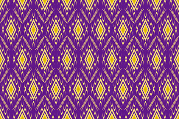 Abstract fabric pattern purple background yellow geometric pattern triangles connected native tribal design for fabric bag textile print carpet