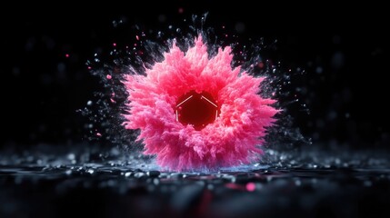 Abstract explosion, vibrant pink cloud,  house icon