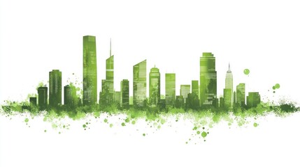 Fototapeta premium Abstract Green Watercolor Cityscape