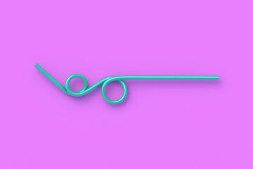 Plastic curved drinking straw on pink background. Plastic tube for beverage. Top view. 3d render