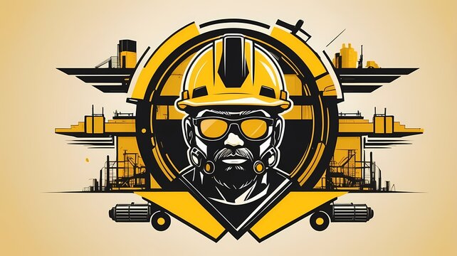 Construction company logo, bold and strong industrial icon, yellow and black color scheme, vector business branding