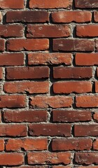 Obraz premium Close-up brick wall texture, exterior view, sunlight on aged bricks. Possible use Background, architectural design