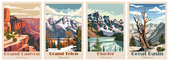 Collection Vintage National Park Posters National Park Art Prints, Nature Wall Art, and Mountain Print Travel Wall Art Living Room Bedroom Bathroom Decor.