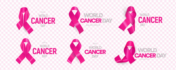 Realistic pink ribbons, cancer awareness and support symbol. Representing hope, prevention, solidarity in fight against breast cancer. Logo for medical campaigns, charity events. Vector illustration