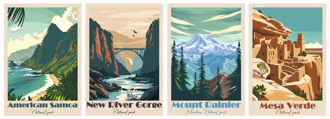 Collection Vintage National Park Posters National Park Art Prints, Nature Wall Art, and Mountain Print Travel Wall Art Living Room Bedroom Bathroom Decor.