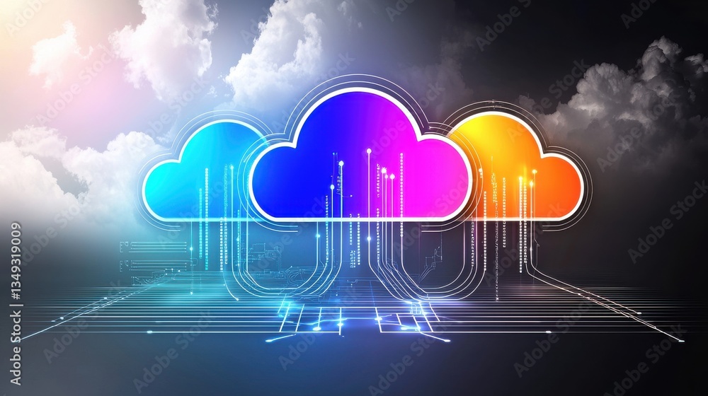 Aufkleber colorful cloud like digital technology and innovation concept with futuristic online and business el