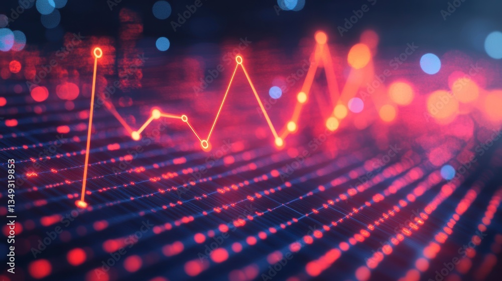 Poster Abstract glowing red data graph on dark background.